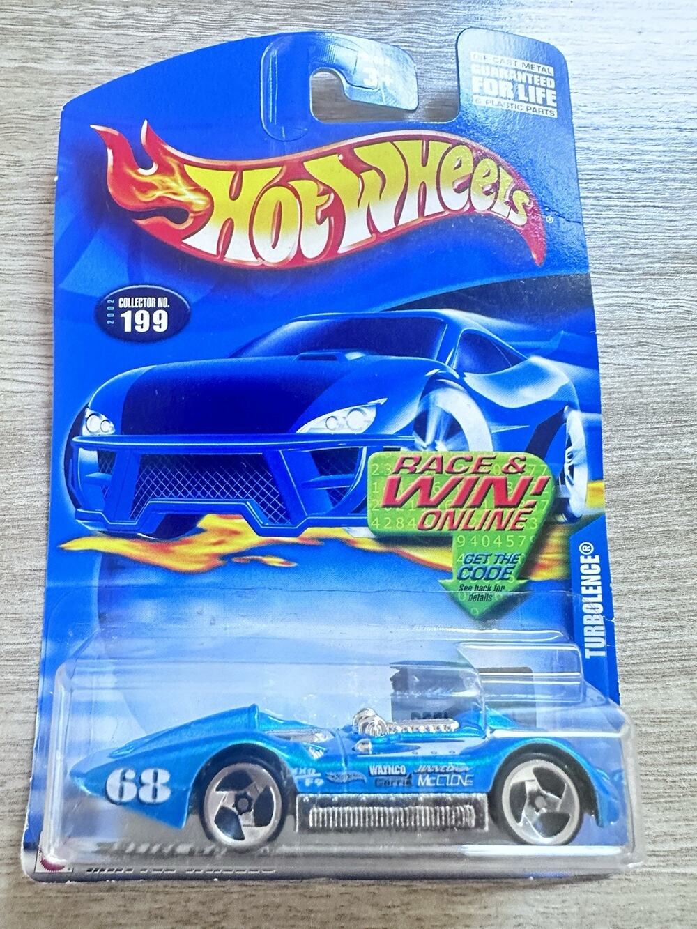 2002 Hot Wheels Mainline/Collector #199 TURBOLENCE Blue w/Chrome 3 Spokes H67